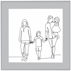 Fototapeta na wymiar Continuous line drawing of happy family father, mother and son playing. vector illustration isolated on a white background