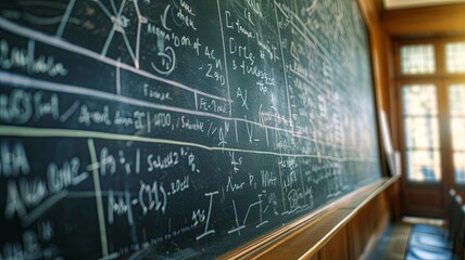 Quantum Physics Equations on Classroom Chalkboard - obrazy, fototapety, plakaty