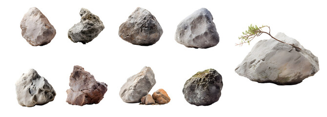 Stone rock isolated on PNG transparent background , Use for visualization in architectural design or garden decorate	
