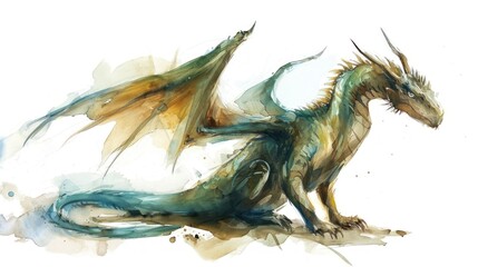 Obraz premium Watercolor drawing of dragon over white background.