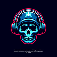 e-sports skull logo wearing a hat and headset vector illustration