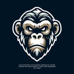 monkey ape mascot character cartoon logo for sport team. Fully editable vector monkey head.