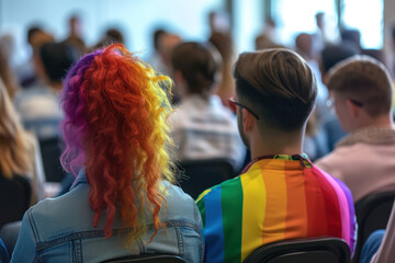 Diverse Audience at Inclusive Event with Rainbow Colors