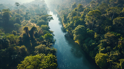 Aerial photography of a river in the Amazon