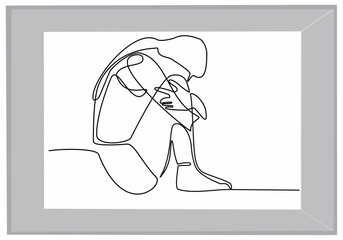 Continuous line drawing of young woman feeling sad, tired and worried suffering from depression in mental health vector illustration