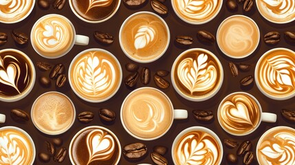 Collection of typical latte coffee art patterns .
