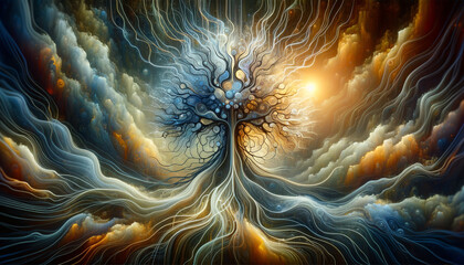 Abstract neural network with organic vines and vibrant colors
