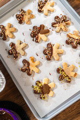 Making Holiday Star Cookies, Chocolate-Dipped with Pistachio Topping