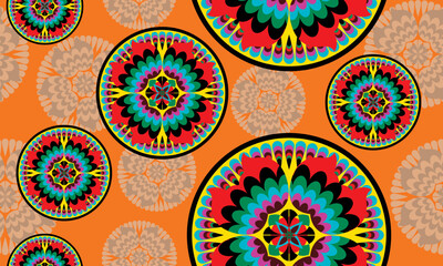 African mandala seamless native pattern.Traditional kente,ankara,kitenge,chitenge,capulana african wax print fabric pattern.Abstract vector motif pattern.For fabric,clothing,carpet,woven,wrap,decorate
