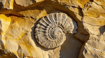 Prehistoric fossil of a conch in a rock stone.