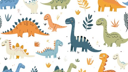 Vector illustration of doodle drawing prehistoric dinosaur on white background.