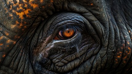 Close-up view of the eye of a giant mammoth the ancient prehistoric animal.