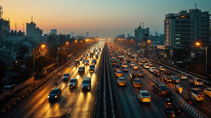 Traffic jams occur every day on Indian expressways. - obrazy, fototapety, plakaty