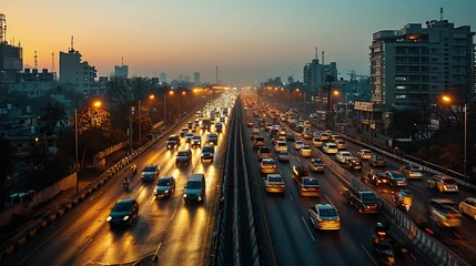 Fotobehang Traffic jams occur every day on Indian expressways. © Morng