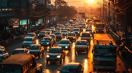 Fototapeta na wymiar Traffic jams occur every day on Indian expressways.
