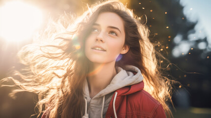 The Sun�s Embrace: Capturing a Beautiful Young Woman in Lens Flare-Infused Outdoor Images