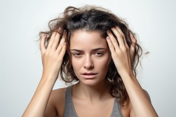 Obraz premium Woman with hand on head, headache