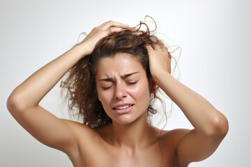 Fototapeta premium Woman with hand on head, headache