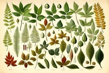 Collection of leaves found in (1825-1890) New and Rare Beautiful-Leaved Plants. Digitally enhanced from our own 1929 edition of the publication illustration