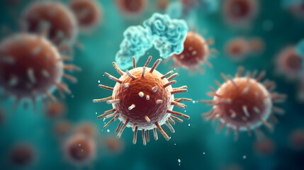 Fototapeta premium Macroscopic observation of organisms bacteria and cells and viruses under laboratory microscope