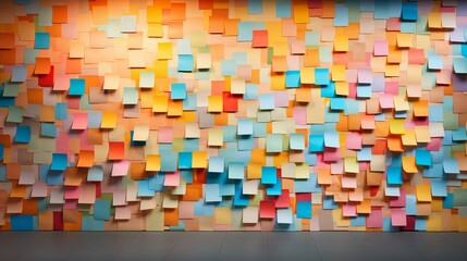 Kaleidoscope of sticky notes on a wall, a burst of color and creativity