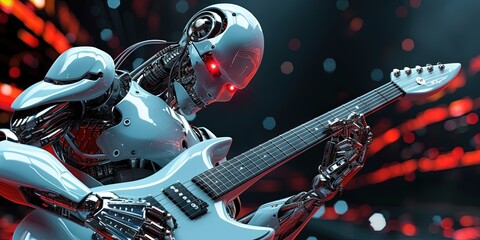 Robot playing guitar for AI music generation concept