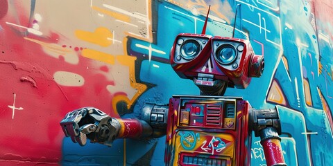 Graffiti on wall of an AI artist, generative artificial intelligence concept