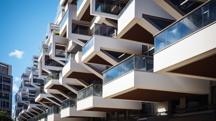 Fototapeta premium Contemporary apartment balconies with geometric design, urban