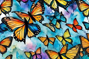 AI Generated. AI Generative. Butterfly watercolor draw paint texture decoration background poster design. Art sketch color nature pattern. Graphic Art