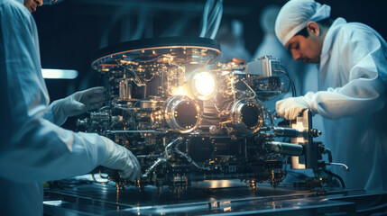 ISRO Scientists: Showcasing the Precision and Expertise in Preparing a Satellite for Space - obrazy, fototapety, plakaty