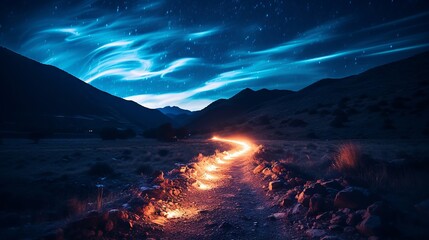 Dynamic spark trails in the night sky, juxtaposed cool blue tones