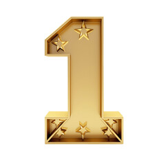 Golden Number One with Stars and Metallic Finish isolated on transparent background
