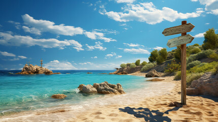 Nautical direction board on sunny beach