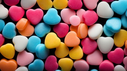Fototapeta na wymiar Whimsical pile of colorful heart candies, creating a romantic texture