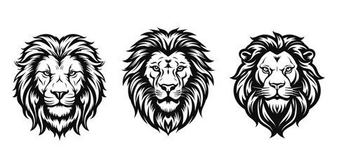 Head Lion Logo Set. Premium Design Collection. Vector Illustration isolated on white background