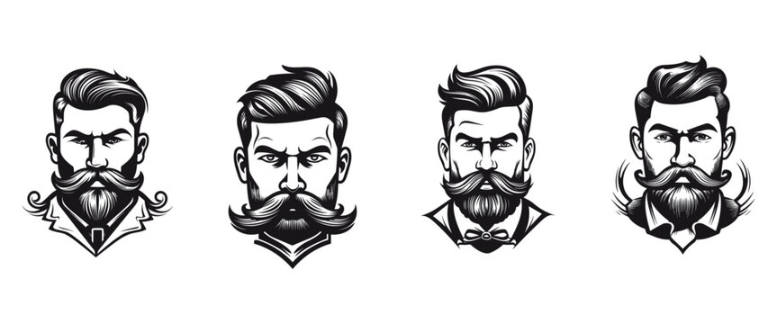 Barber shop barberman badges set. Design elements collection for logo, badge, labels, emblems. Vector illustration isolated on white background.