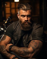 Sexy bearded and tattooed biker