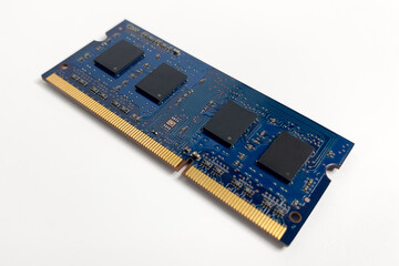 Computer RAM. Memory chips on an SO-DIMM module. Close up.