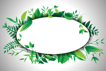 Fototapeta na wymiar white oval frame decorated with vector leaves