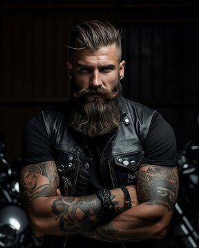 Sexy bearded and tattooed biker