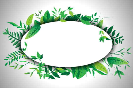 white oval frame decorated with vector leaves