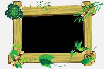 Wooden block frame decorated with vector leaves