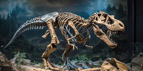 Naklejka premium Tyrannosaurus Rex dinosaur fossil on display