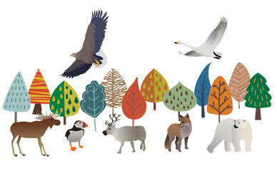 北欧の森と動物のイラスト