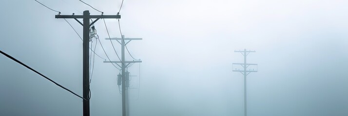 Telephone poles holding telephone cables in the sky