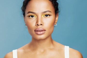 Woman african fashion skin beauty smile hair blue lifestyle american happiness face portrait curly