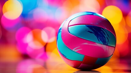 Vibrant volleyball close-up, sporty theme with colorful background - obrazy, fototapety, plakaty