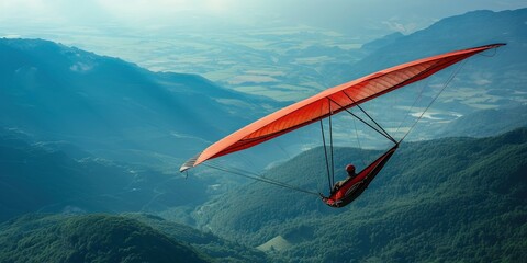 Hang gliding on paraglider in the air for extreme sports and adventure travel