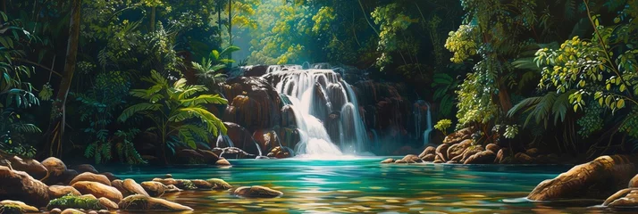 Selbstklebende Fototapeten Exotic tropical waterfall landscape with flowing water © Brian