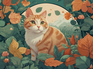 cat with flower illustration